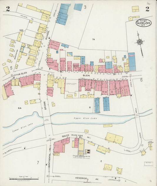 Sanborn Fire Insurance Map from Glen Cove, Nassau County, New York (1925), Sheet #0002 - Historic Sanborn Fire Insurance Map Print, vintage old map wall art, antique decor, genealogy gift, New York New York map