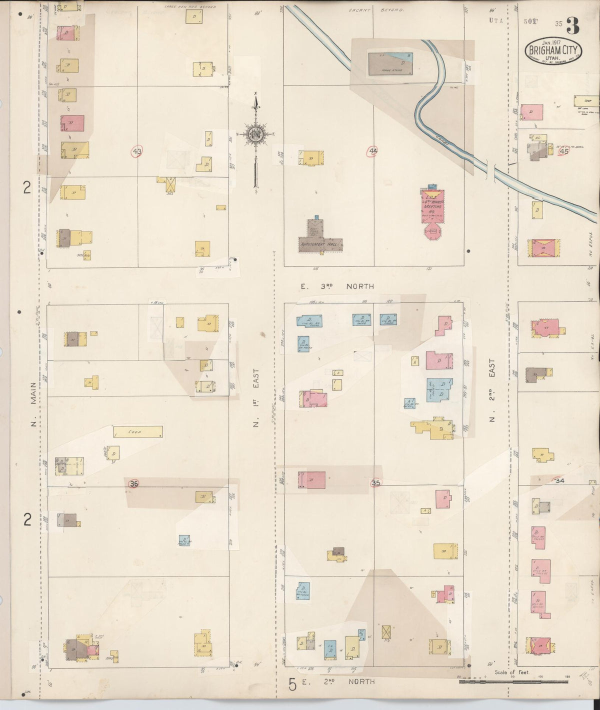 Sanborn Fire Insurance Map from Brigham City, Box Elder County, Utah (1949), Sheet #0003 - Historic Sanborn Fire Insurance Map Print, vintage old map wall art, antique decor, genealogy gift, Utah Utah map