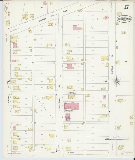 Sanborn Fire Insurance Map from Bellefontaine, Logan County, Ohio (1907), Sheet #0017 - Historic Sanborn Fire Insurance Map Print, vintage old map wall art, antique decor, genealogy gift, Ohio Ohio map