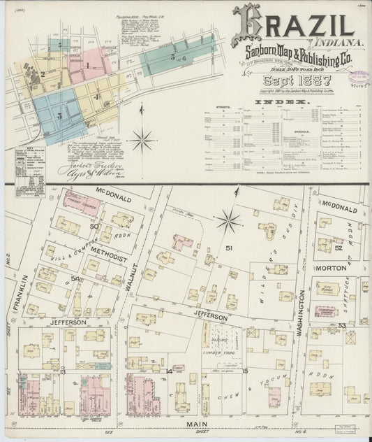 Sanborn Fire Insurance Map from Brazil, Clay County, Indiana (1887), Sheet #0001 - Historic Sanborn Fire Insurance Map Print, vintage old map wall art, antique decor, genealogy gift, Indiana Indiana map
