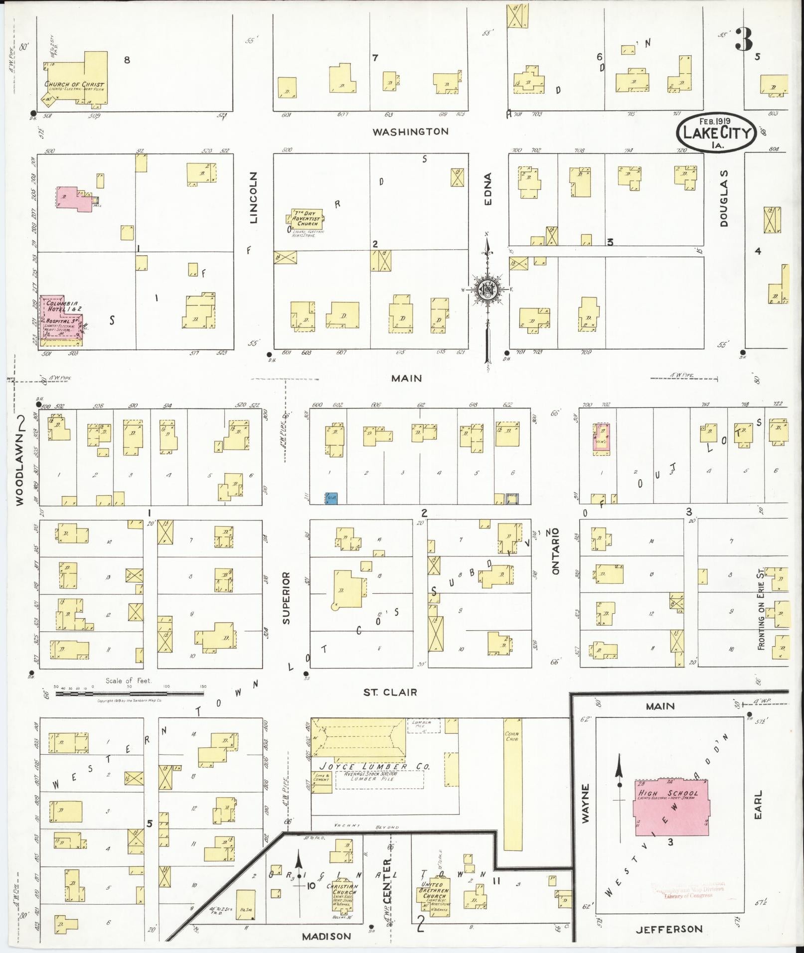 Sanborn Fire Insurance Map from Lake City, Calhoun County, Iowa (1919), Sheet #0003 - Historic Sanborn Fire Insurance Map Print, vintage old map wall art