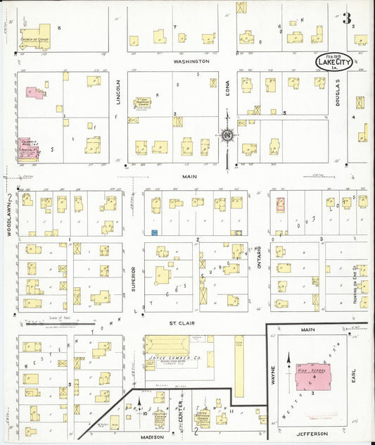 Sanborn Fire Insurance Map from Lake City, Calhoun County, Iowa (1919), Sheet #0003 - Historic Sanborn Fire Insurance Map Print, vintage old map wall art
