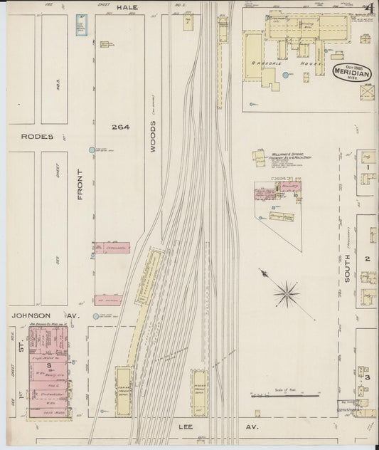 Sanborn Fire Insurance Map from Meridian, Lauderdale County, Mississippi (1885), Sheet #0004 - Historic Sanborn Fire Insurance Map Print, vintage old map wall art, antique decor, genealogy gift, Mississippi Mississippi map