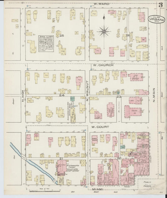 Sanborn Fire Insurance Map from Urbana, Champaign County, Ohio (1885), Sheet #0003 - Historic Sanborn Fire Insurance Map Print, vintage old map wall art, antique decor, genealogy gift, Ohio Ohio map