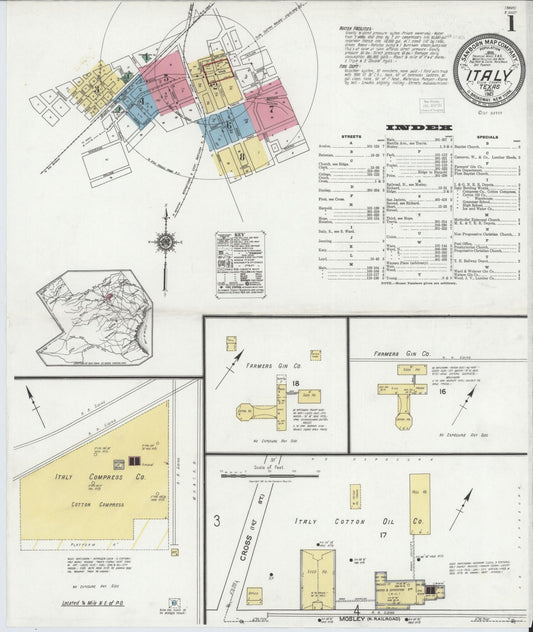 Sanborn Fire Insurance Map from Italy, Ellis County, Texas (1921), Sheet #0001 - Historic Sanborn Fire Insurance Map Print, vintage old map wall art, antique decor, genealogy gift, Texas Texas map
