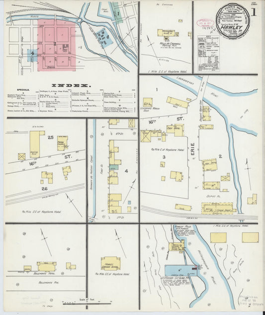 Sanborn Fire Insurance Map from Hawley, Wayne County, Pennsylvania (1892), Sheet #0001 - Complete Map Set gallery image, historic Sanborn map, vintage wall art, Pennsylvania Pennsylvania