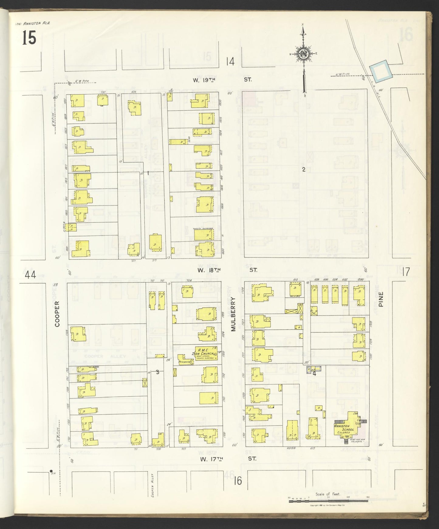 Sanborn Fire Insurance Map from Anniston, Calhoun County, Alabama (1925), Sheet #0015 - Complete Map Set gallery image, historic Sanborn map, vintage wall art, Alabama Alabama