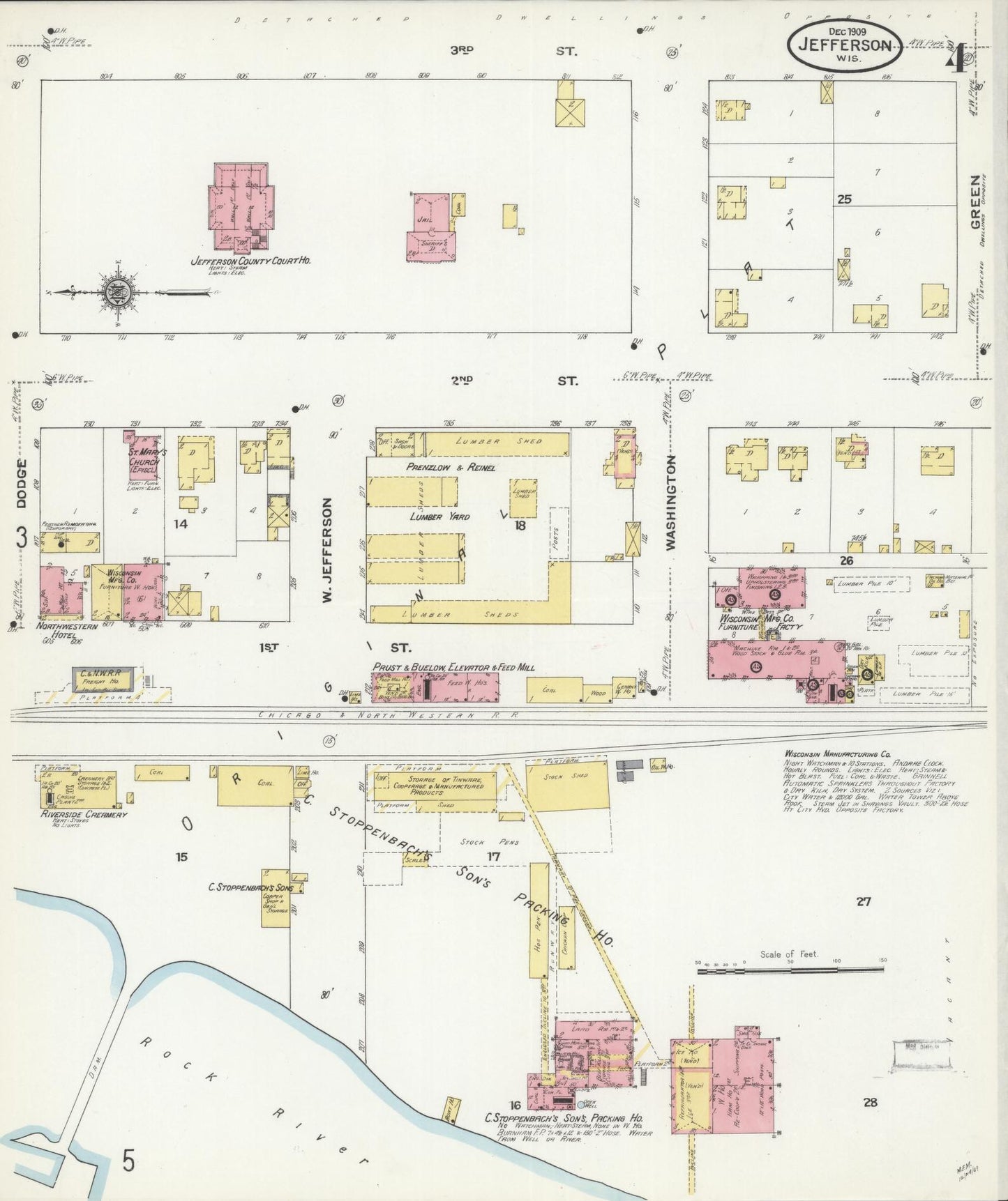 Sanborn Fire Insurance Map from Jefferson, Jefferson County, Wisconsin (1909), Sheet #0004 - Complete Map Set gallery image, historic Sanborn map, vintage wall art, Wisconsin Wisconsin