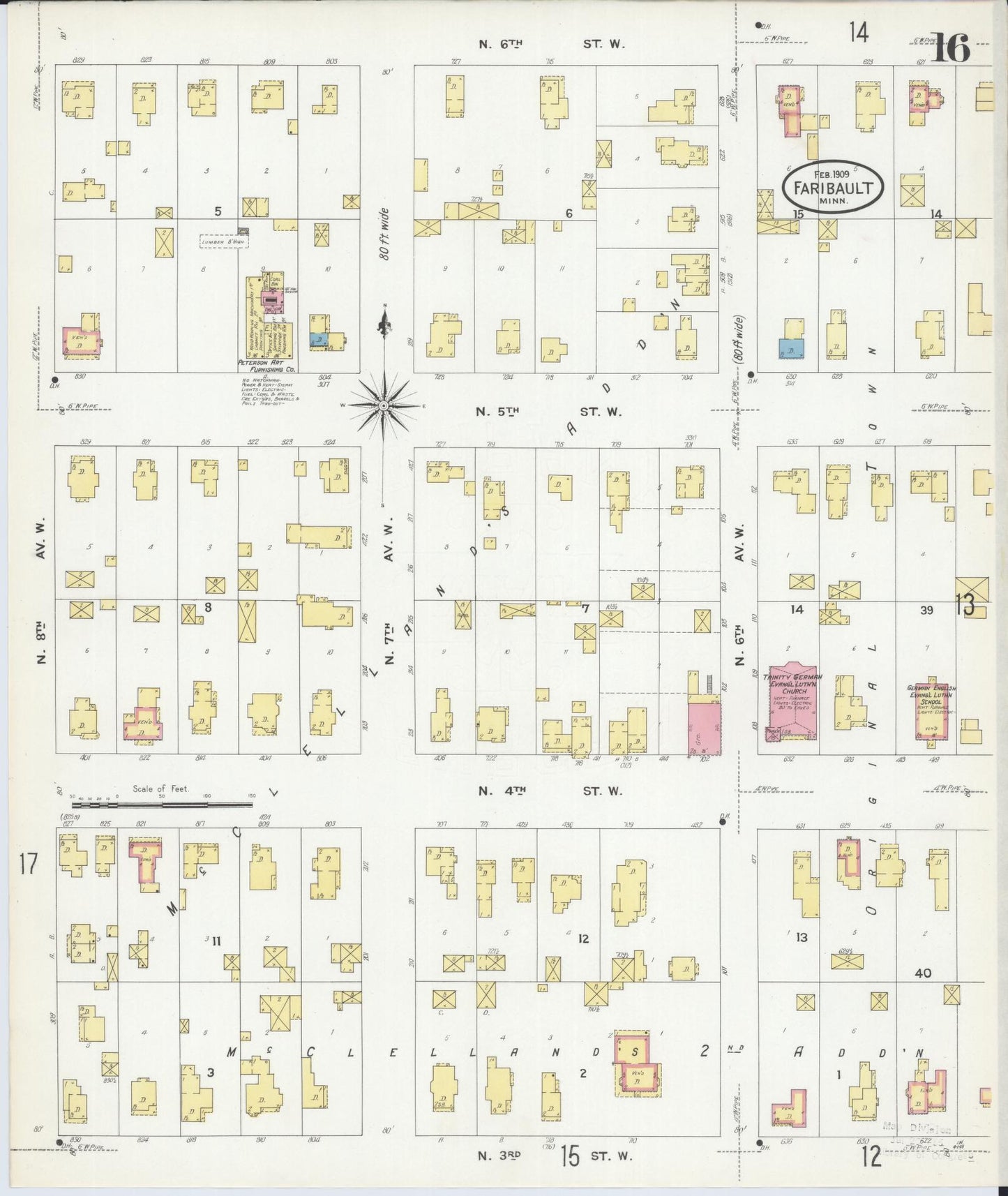 Sanborn Fire Insurance Map from Faribault, Rice County, Minnesota (1909), Sheet #0016 - Complete Map Set gallery image, historic Sanborn map, vintage wall art, Minnesota Minnesota