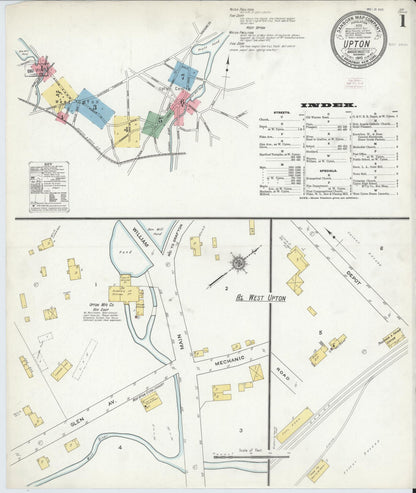 Sanborn Fire Insurance Map from Upton, Worcester County, Massachusetts (1910), Sheet #0001 - Historic Sanborn Fire Insurance Map Print, vintage old map wall art, antique decor, genealogy gift, Massachusetts Massachusetts map