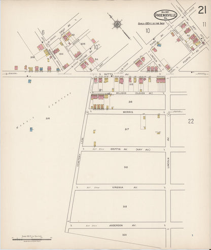 Sanborn Fire Insurance Map from Phoenixville, Chester County, Pennsylvania (1921), Sheet #0021 - Historic Sanborn Fire Insurance Map Print, vintage old map wall art, antique decor, genealogy gift, Pennsylvania Pennsylvania map