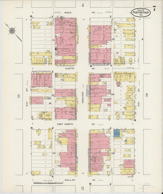 Sanborn Fire Insurance Map from Port Arthur, Jefferson County, Texas (1915), Sheet #0007 - Historic Sanborn Fire Insurance Map Print, vintage old map wall art, antique decor, genealogy gift, Texas Texas map