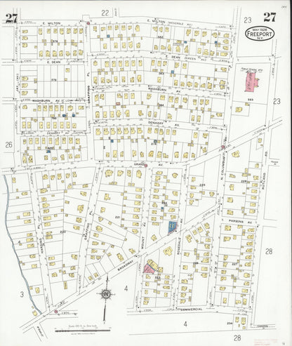 Sanborn Fire Insurance Map from Freeport, Nassau County, New York (1928), Sheet #0027 - Complete Map Set gallery image, historic Sanborn map, vintage wall art, New York New York