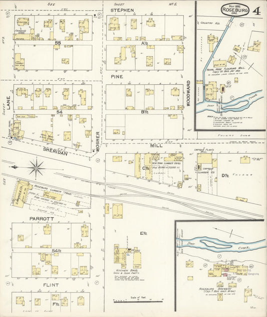 Sanborn Fire Insurance Map from Roseburg, Douglas County, Oregon (1892), Sheet #0004 - Historic Sanborn Fire Insurance Map Print, vintage old map wall art, antique decor, genealogy gift, Oregon Oregon map