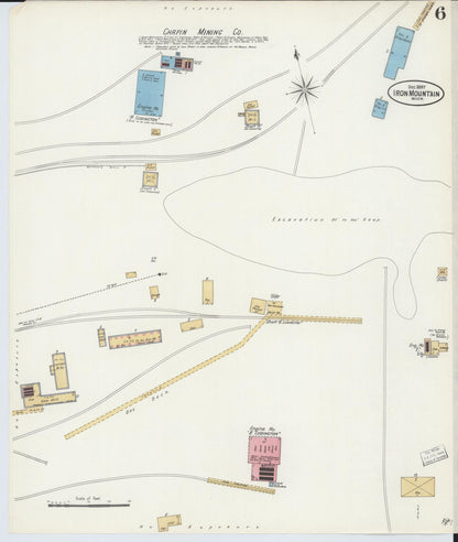 Sanborn Fire Insurance Map from Iron Mountain, Dickinson County, Michigan (1897), Sheet #0006 - Historic Sanborn Fire Insurance Map Print, vintage old map wall art, antique decor, genealogy gift, Michigan Michigan map