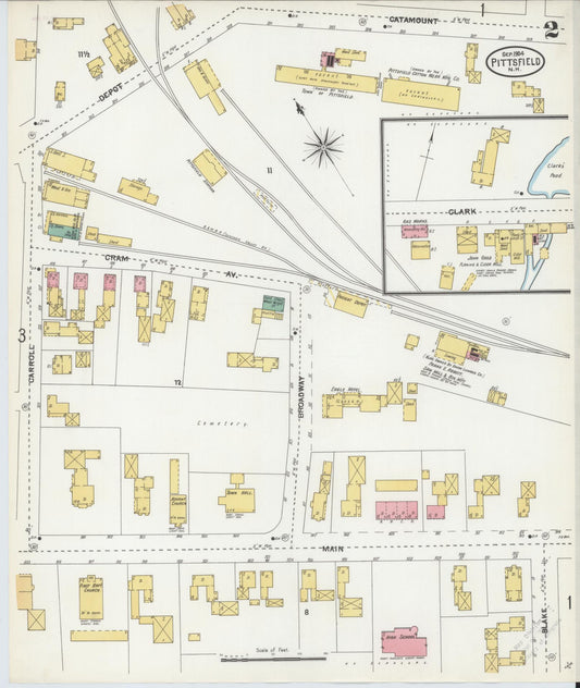 Sanborn Fire Insurance Map from Pittsfield, Merrimack County, New Hampshire (1904), Sheet #0002 - Historic Sanborn Fire Insurance Map Print, vintage old map wall art, antique decor, genealogy gift, New Hampshire New Hampshire map