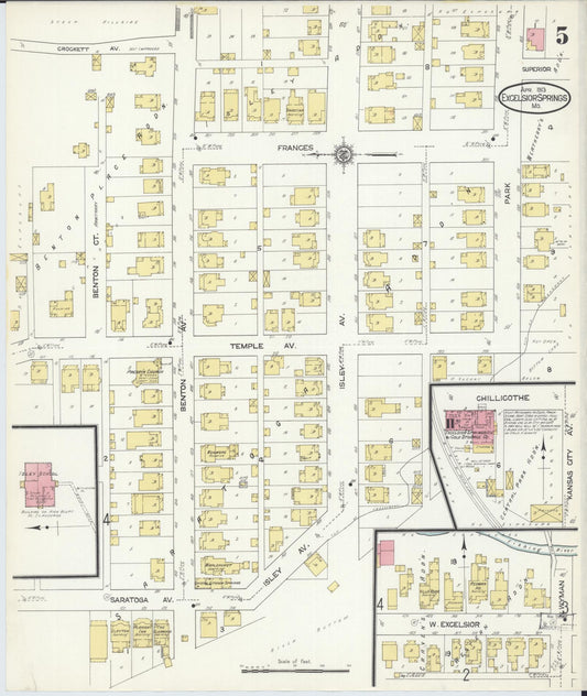 Sanborn Fire Insurance Map from Excelsior Springs, Clay County, Missouri (1913), Sheet #0005 - Historic Sanborn Fire Insurance Map Print, vintage old map wall art, antique decor, genealogy gift, Missouri Missouri map