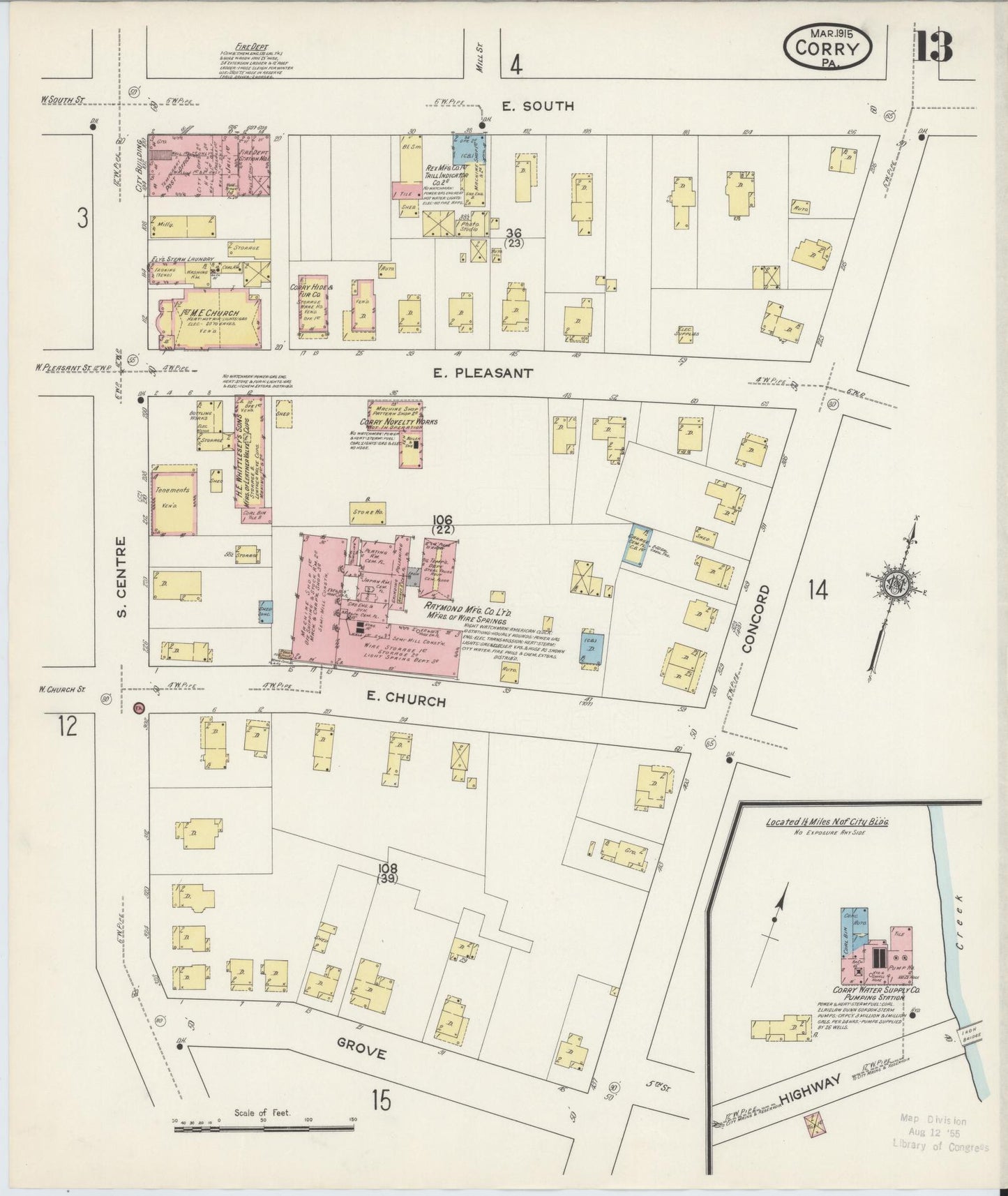 Sanborn Fire Insurance Map from Corry, Erie County, Pennsylvania (1915), Sheet #0013 - Historic Sanborn Fire Insurance Map Print, vintage old map wall art, antique decor, genealogy gift, Pennsylvania Pennsylvania map
