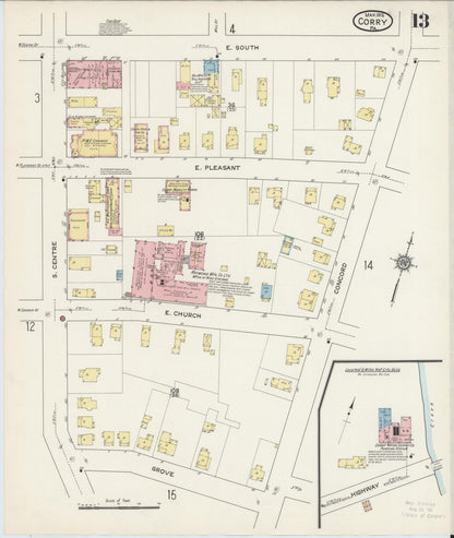 Sanborn Fire Insurance Map from Corry, Erie County, Pennsylvania (1915), Sheet #0013 - Historic Sanborn Fire Insurance Map Print, vintage old map wall art, antique decor, genealogy gift, Pennsylvania Pennsylvania map