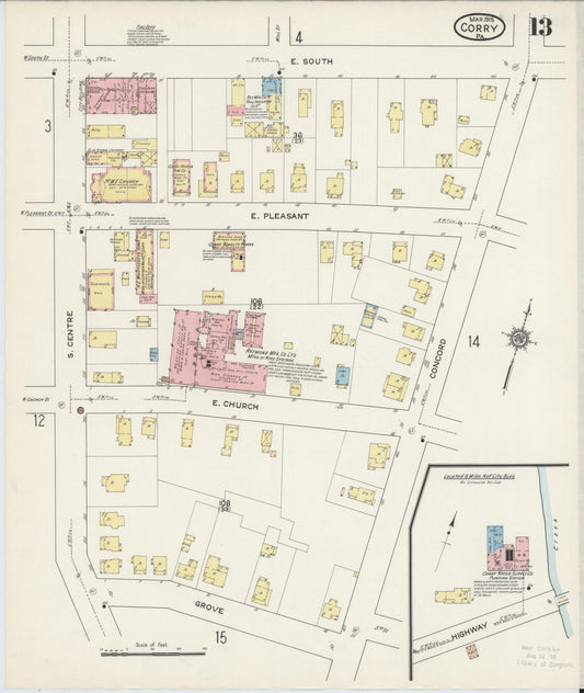 Sanborn Fire Insurance Map from Corry, Erie County, Pennsylvania (1915), Sheet #0013 - Historic Sanborn Fire Insurance Map Print, vintage old map wall art, antique decor, genealogy gift, Pennsylvania Pennsylvania map
