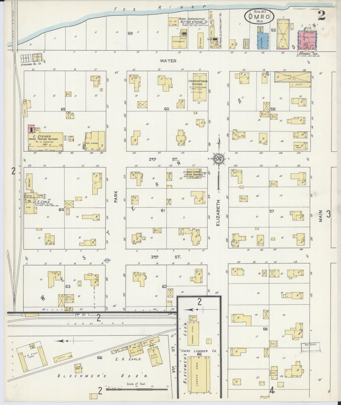 Sanborn Fire Insurance Map from Omro, Winnebago County, Wisconsin (1913), Sheet #0002 - Complete Map Set gallery image, historic Sanborn map, vintage wall art, Wisconsin Wisconsin