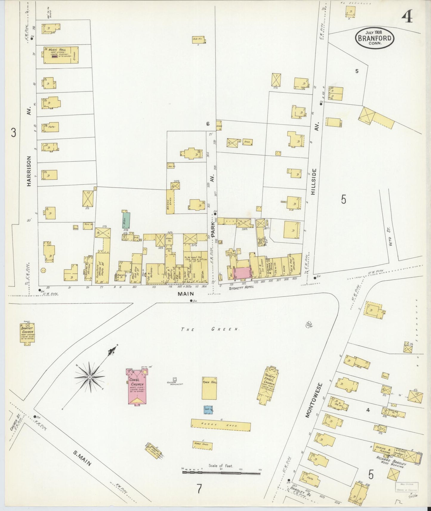 Sanborn Fire Insurance Map from Branford, New Haven County, Connecticut (1908), Sheet #0004 - Complete Map Set gallery image, historic Sanborn map, vintage wall art, Connecticut Connecticut