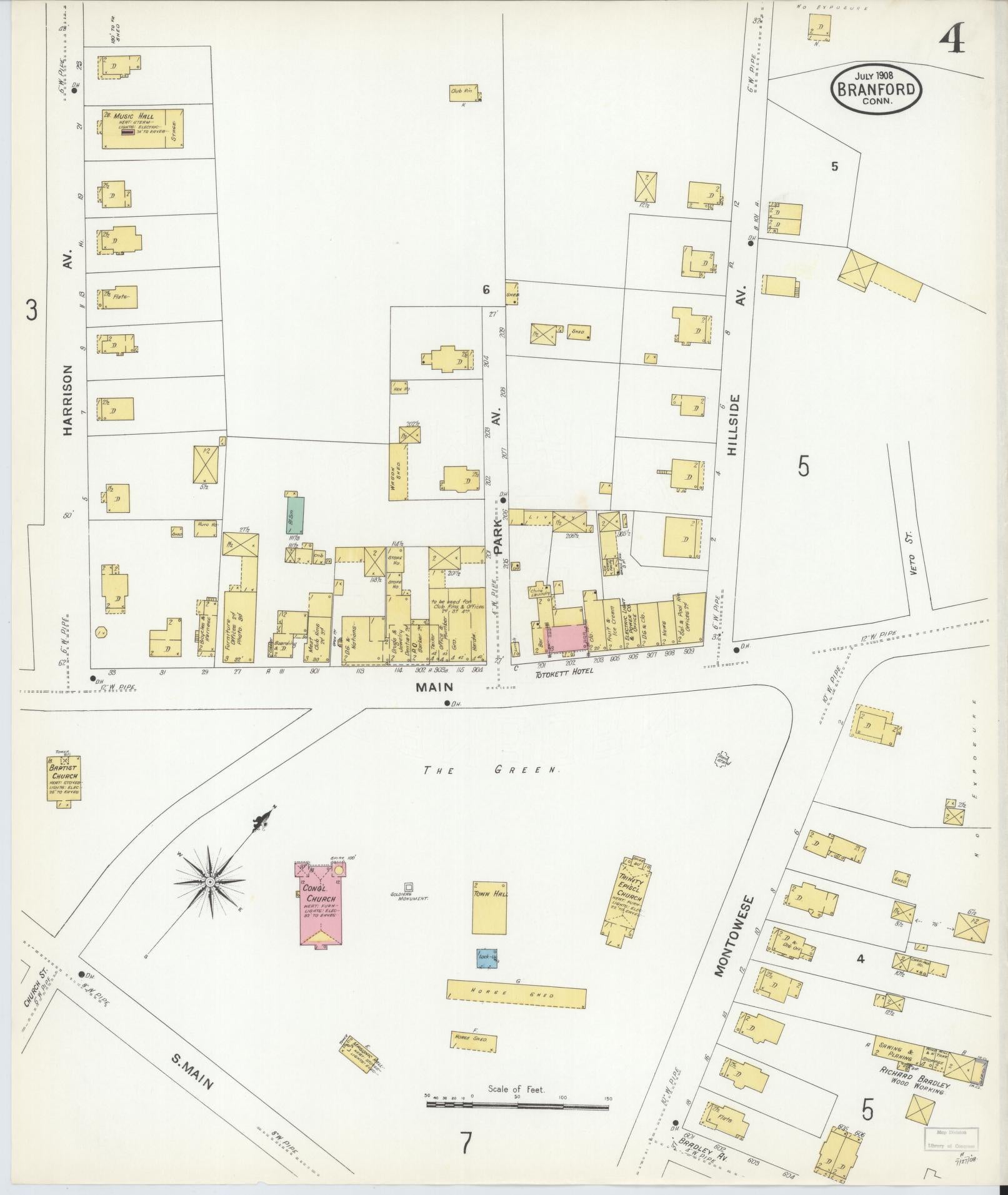 Sanborn Fire Insurance Map from Branford, New Haven County, Connecticut (1908), Sheet #0004 - Complete Map Set gallery image, historic Sanborn map, vintage wall art, Connecticut Connecticut