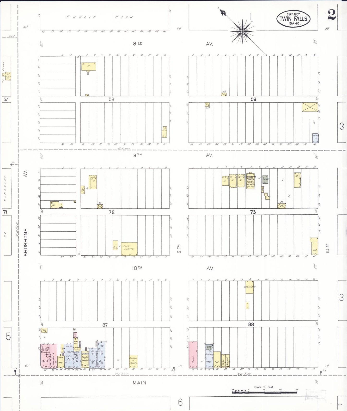 Sanborn Fire Insurance Map from Twin Falls, Twin Falls County, Idaho (1907), Sheet #0002 - Complete Map Set gallery image, historic Sanborn map, vintage wall art, Falls Idaho