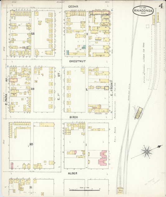 Sanborn Fire Insurance Map from Anaconda, Deer Lodge County, Montana (1891), Sheet #0004 - Historic Sanborn Fire Insurance Map Print, vintage old map wall art, antique decor, genealogy gift, Montana Montana map