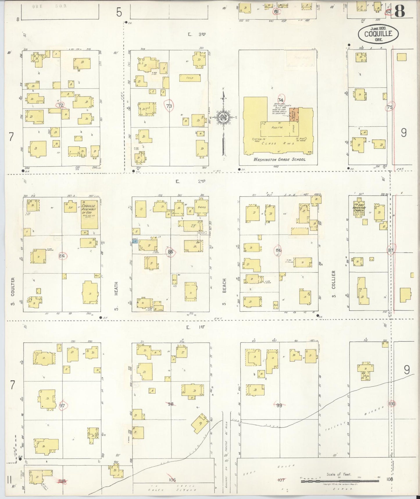 Sanborn Fire Insurance Map from Coquille, Coos County, Oregon (1945), Sheet #0008 - Complete Map Set gallery image, historic Sanborn map, vintage wall art, Oregon Oregon