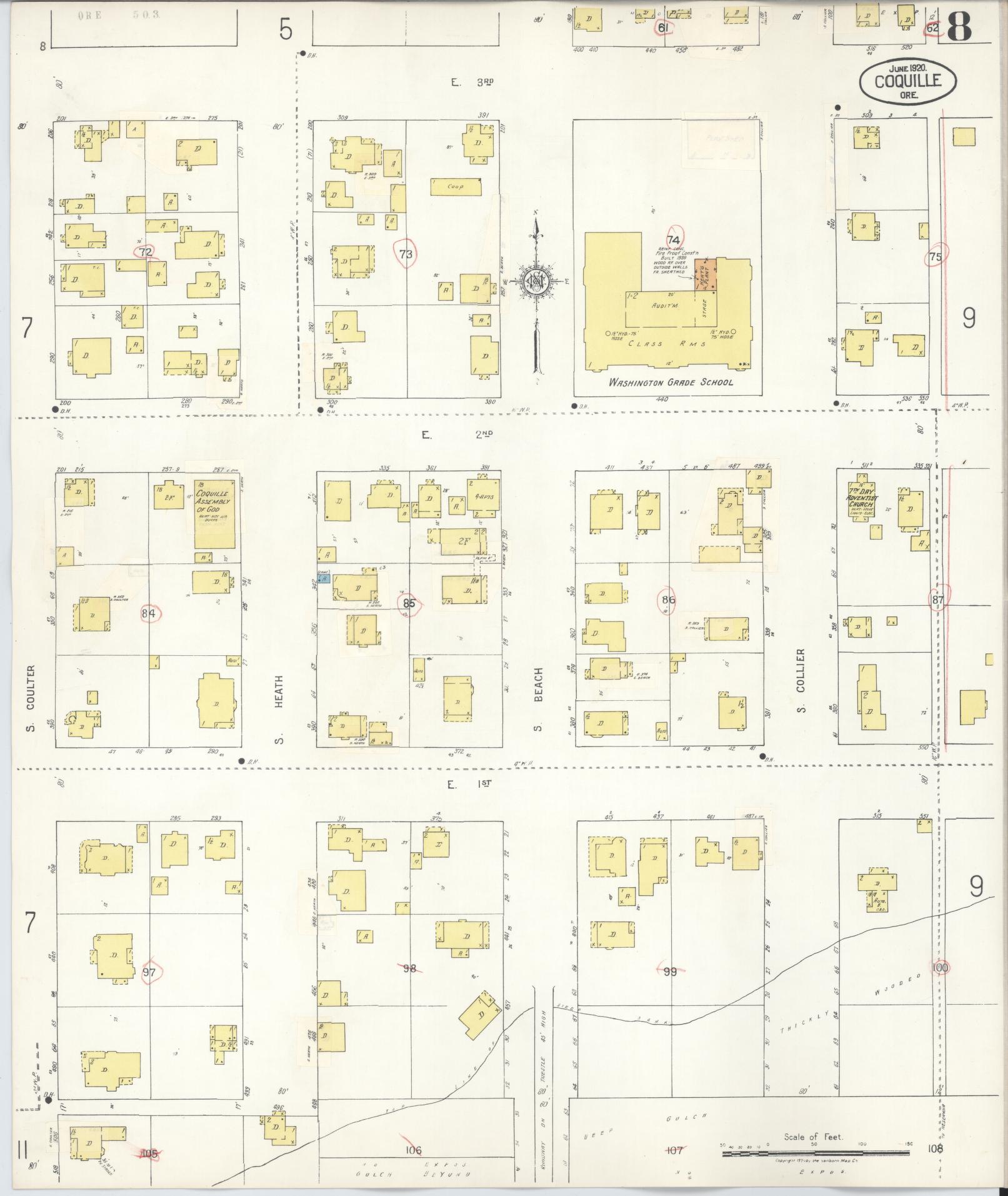 Sanborn Fire Insurance Map from Coquille, Coos County, Oregon (1945), Sheet #0008 - Complete Map Set gallery image, historic Sanborn map, vintage wall art, Oregon Oregon