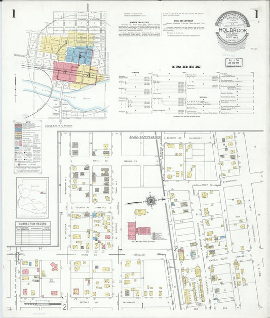 Sanborn Fire Insurance Map from Holbrook, Navajo County, Arizona (1943), Sheet #0001 - Complete Map Set gallery image, historic Sanborn map, vintage wall art, Arizona Arizona