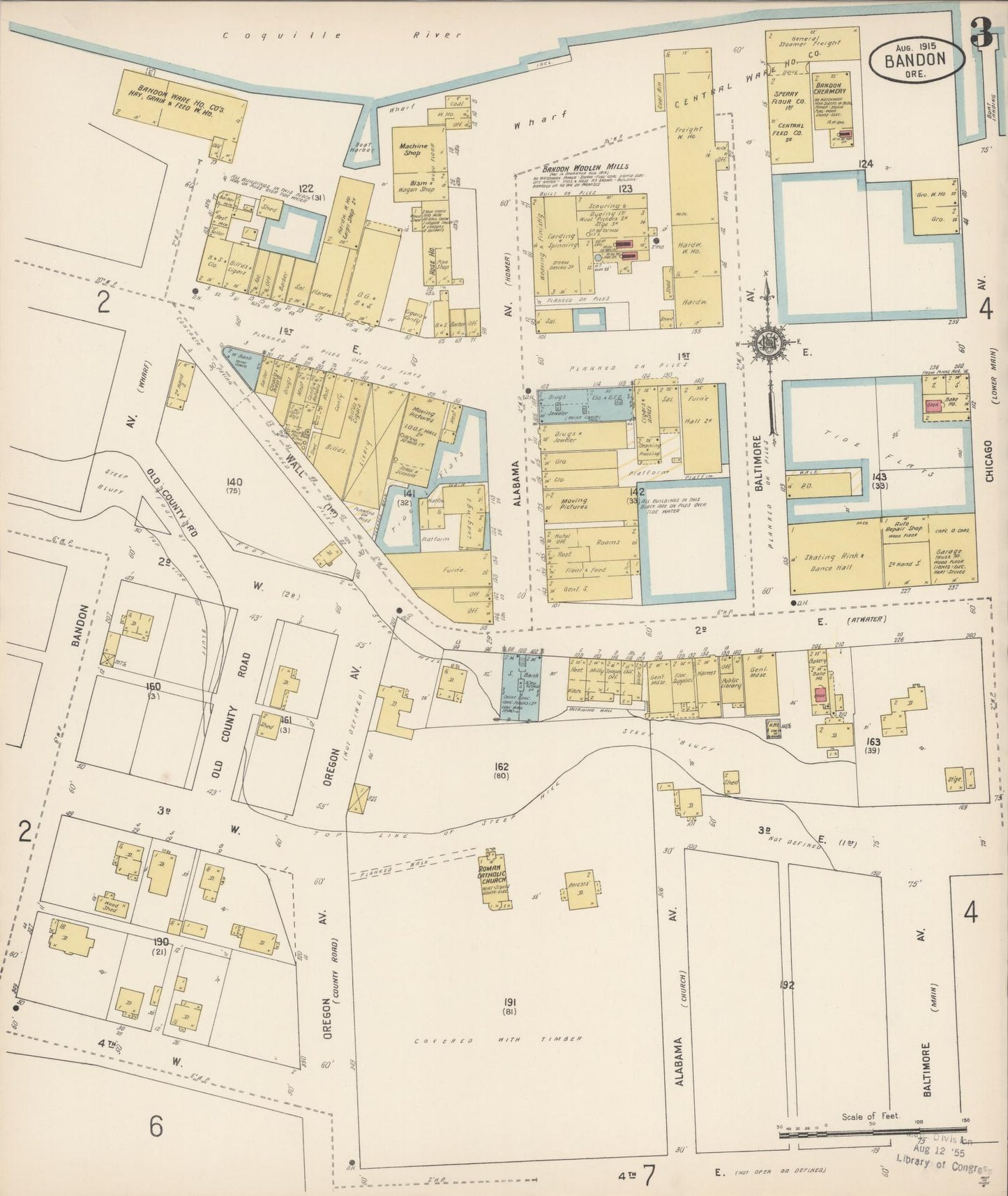 Sanborn Fire Insurance Map from Bandon, Coos County, Oregon (1915), Sheet #0003 - Complete Map Set gallery image, historic Sanborn map, vintage wall art, Oregon Oregon