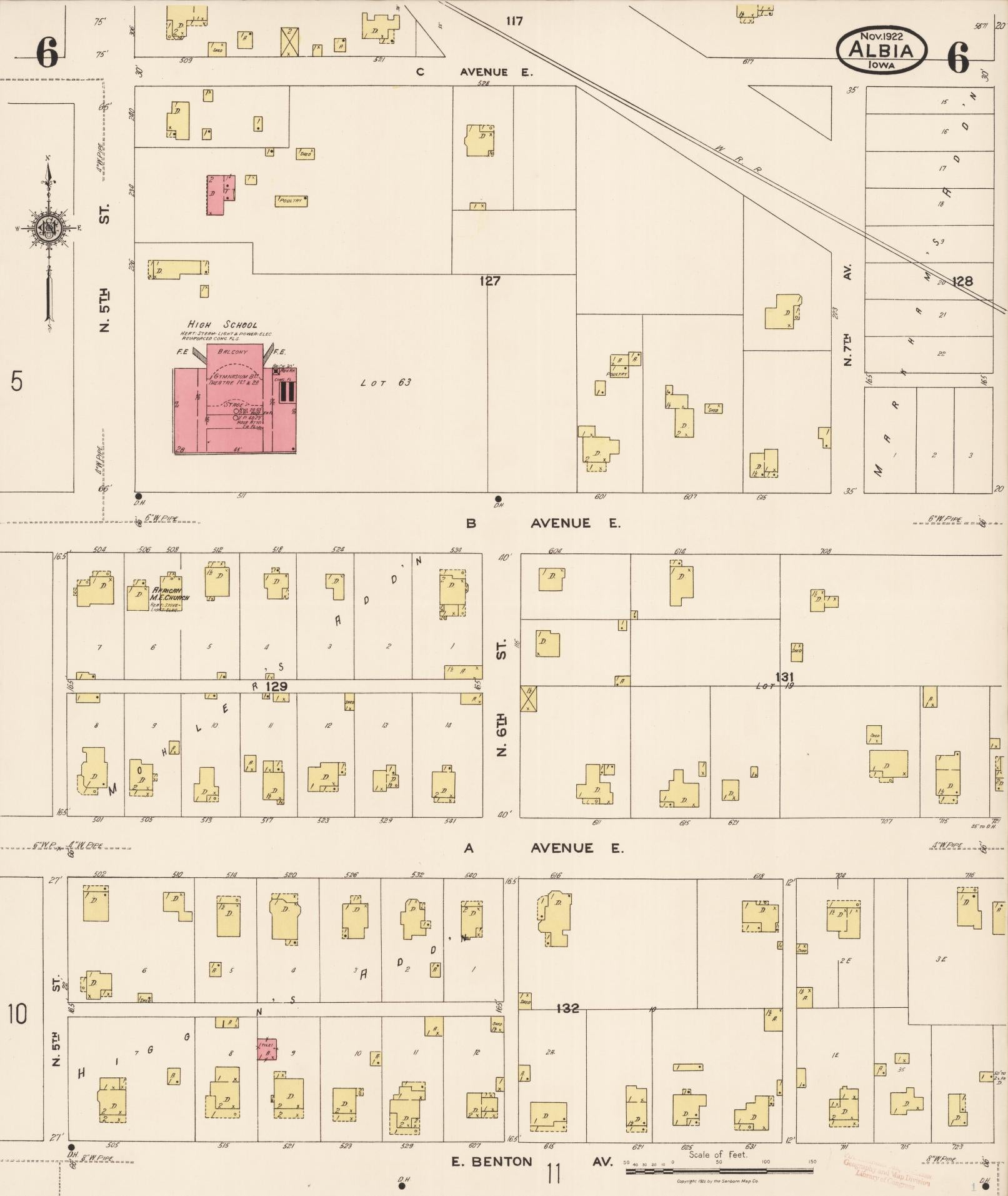 Sanborn Fire Insurance Map from Albia, Monroe County, Iowa (1922), Sheet #0006 - Historic Sanborn Fire Insurance Map Print