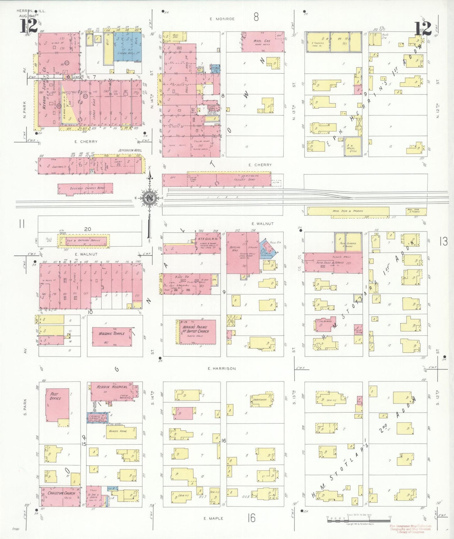 Sanborn Fire Insurance Map from Herrin, Williamson County, Illinois (1941), Sheet #0012 - Complete Map Set gallery image, historic Sanborn map, vintage wall art, Illinois Illinois