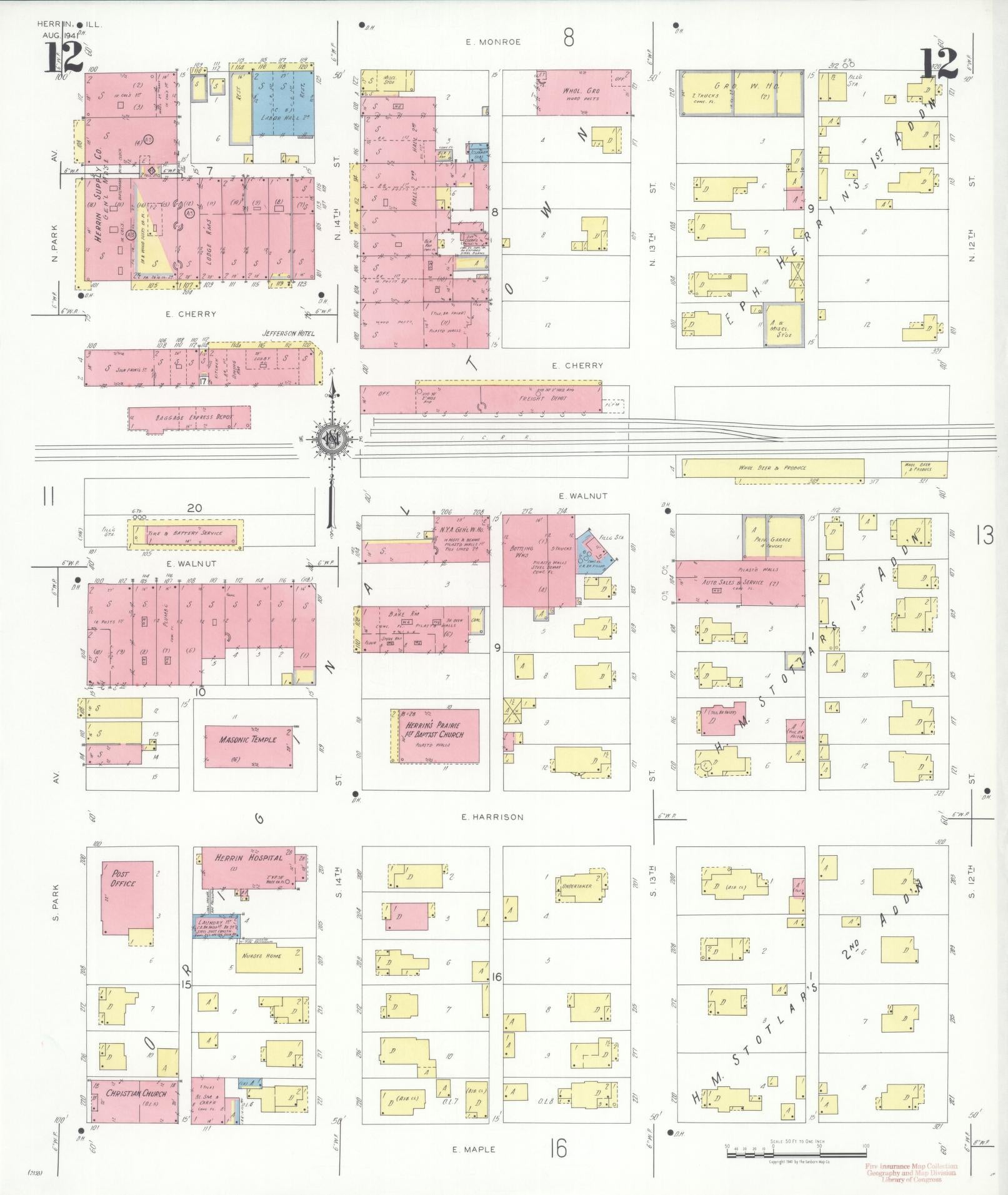 Sanborn Fire Insurance Map from Herrin, Williamson County, Illinois (1941), Sheet #0012 - Complete Map Set gallery image, historic Sanborn map, vintage wall art, Illinois Illinois