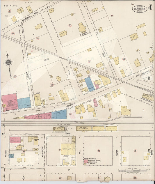Sanborn Fire Insurance Map from Beaverton, Washington County, Oregon (1931), Sheet #0004 - Historic Sanborn Fire Insurance Map Print, vintage old map wall art, antique decor, genealogy gift, Oregon Oregon map