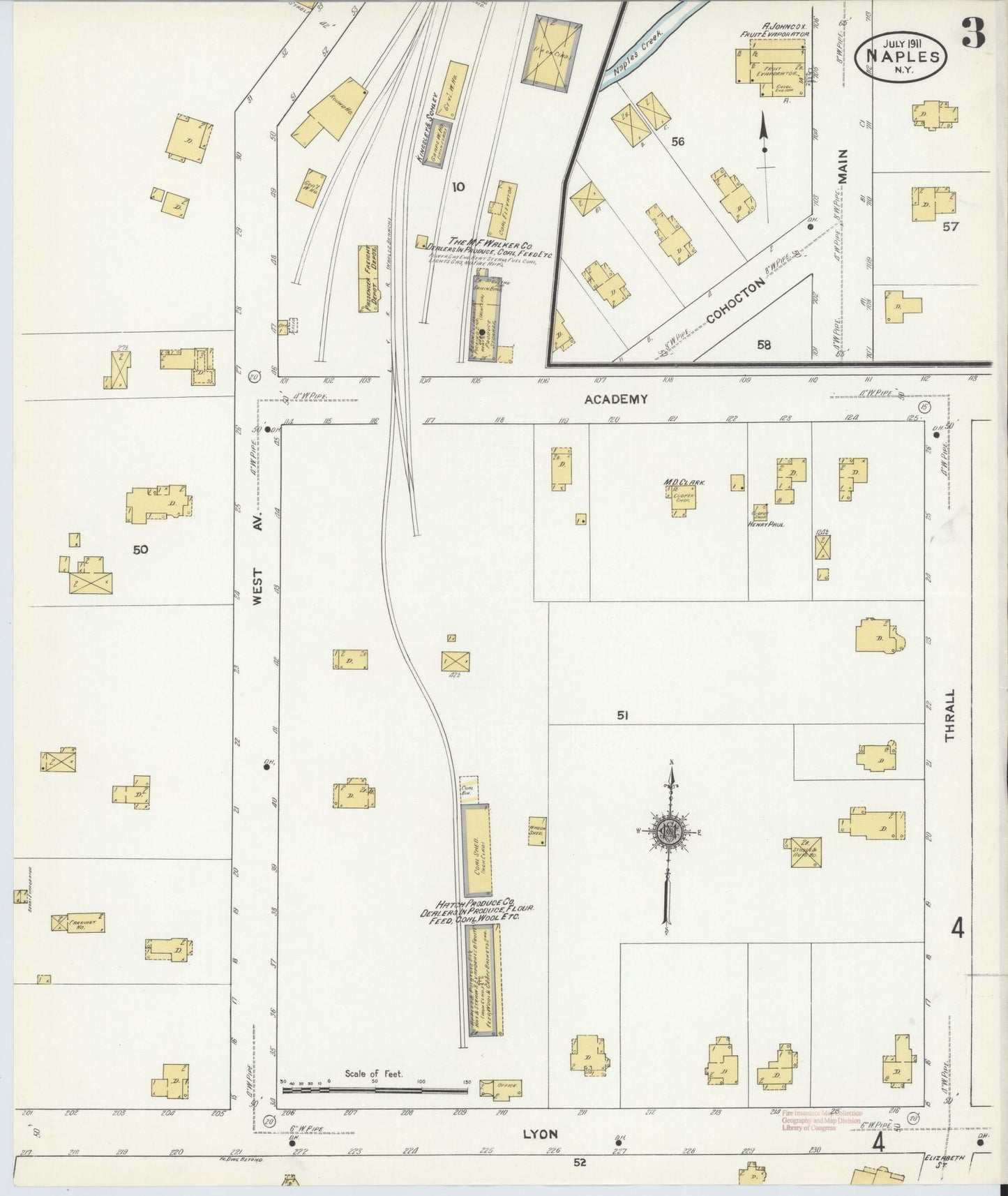 Sanborn Fire Insurance Map from Naples, Ontario County, New York (1911), Sheet #0003 - Complete Map Set gallery image, historic Sanborn map, vintage wall art, New York New York