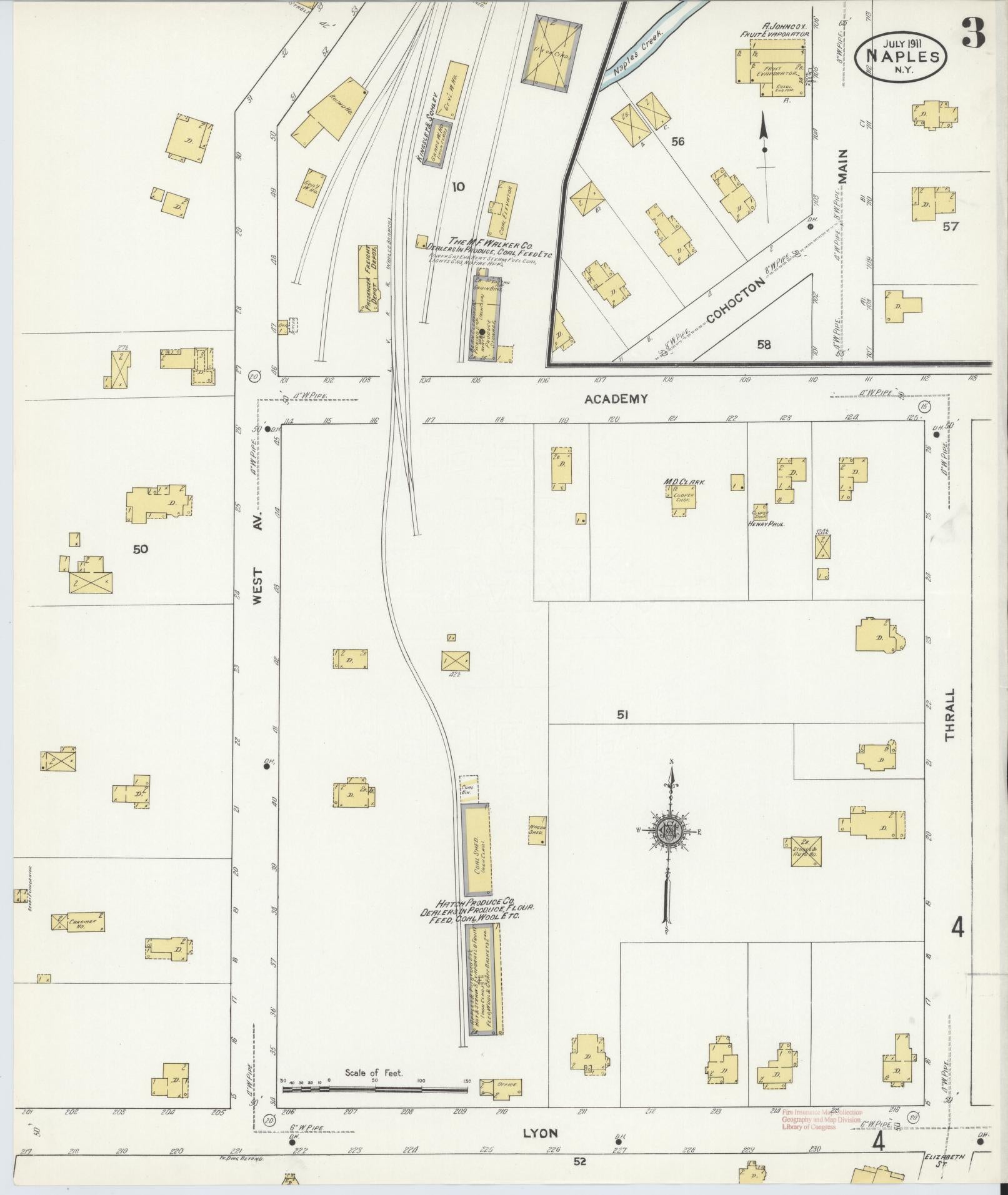Sanborn Fire Insurance Map from Naples, Ontario County, New York (1911), Sheet #0003 - Complete Map Set gallery image, historic Sanborn map, vintage wall art, New York New York