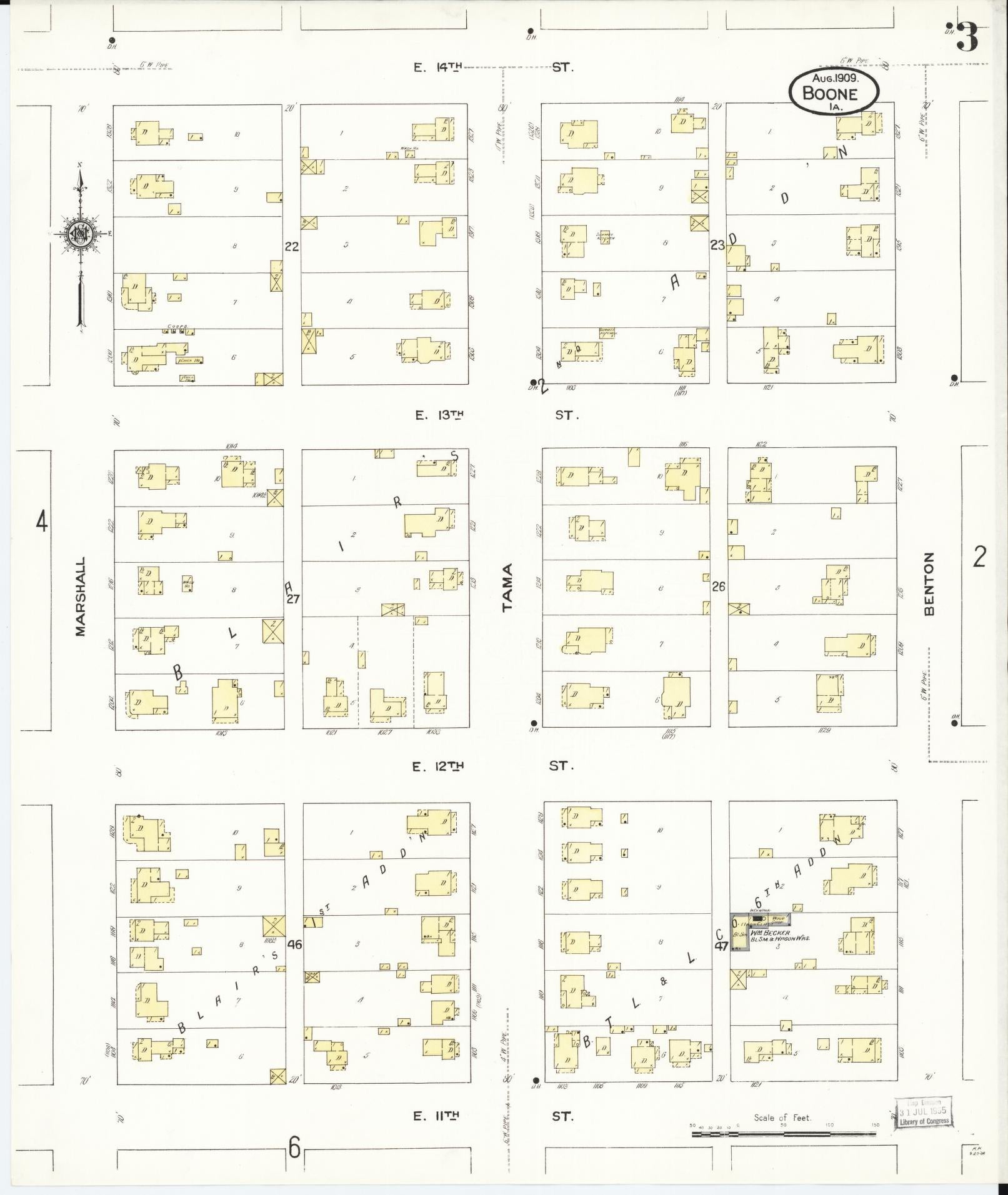 Sanborn Fire Insurance Map from Boone, Boone County, Iowa (1909), Sheet #0003 - Historic Sanborn Fire Insurance Map Print, vintage old map wall art