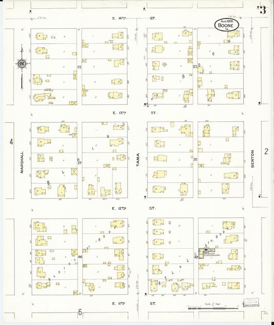 Sanborn Fire Insurance Map from Boone, Boone County, Iowa (1909), Sheet #0003 - Historic Sanborn Fire Insurance Map Print, vintage old map wall art