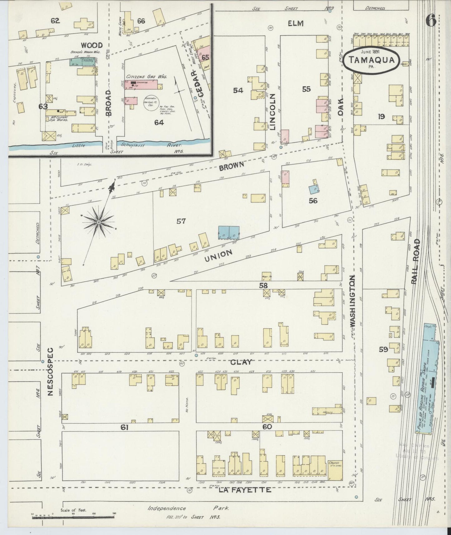Sanborn Fire Insurance Map from Tamaqua, Schuylkill County, Pennsylvania (1891), Sheet #0006 - Complete Map Set gallery image, historic Sanborn map, vintage wall art, Pennsylvania Pennsylvania