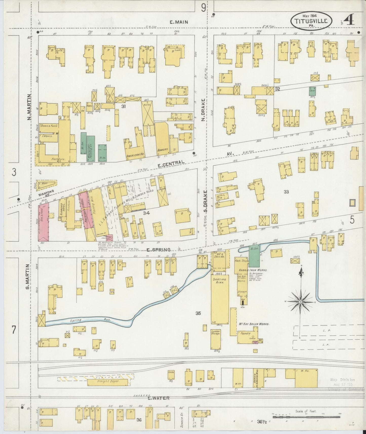Sanborn Fire Insurance Map from Titusville, Crawford County, Pennsylvania (1904), Sheet #0004 - Complete Map Set gallery image, historic Sanborn map, vintage wall art, Pennsylvania Pennsylvania
