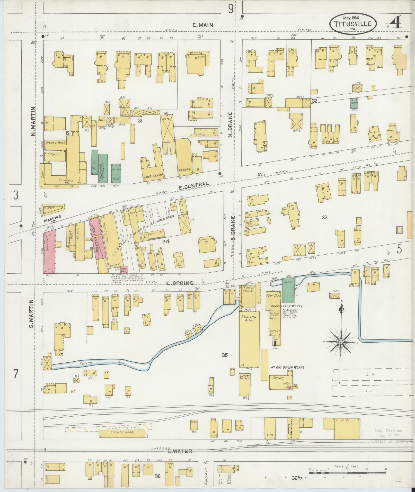 Sanborn Fire Insurance Map from Titusville, Crawford County, Pennsylvania (1904), Sheet #0004 - Complete Map Set gallery image, historic Sanborn map, vintage wall art, Pennsylvania Pennsylvania