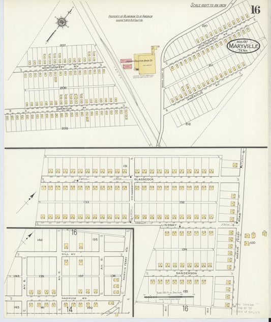 Sanborn Fire Insurance Map from Maryville, Blount County, Tennessee (1917), Sheet #0016 - Historic Sanborn Fire Insurance Map Print, vintage old map wall art, antique decor, genealogy gift, Tennessee Tennessee map