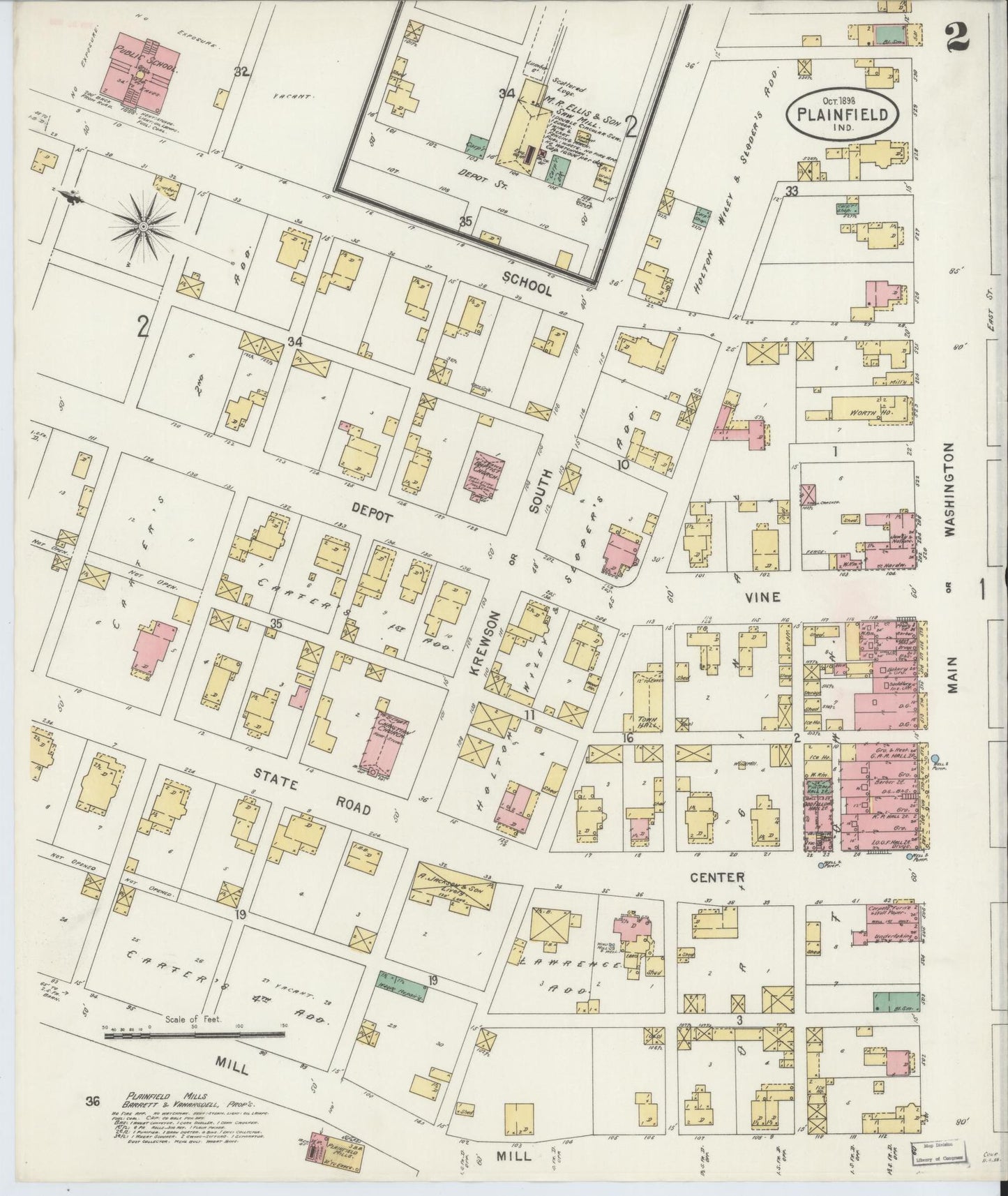 Sanborn Fire Insurance Map from Plainfield, Hendricks County, Indiana (1898), Sheet #0002 - Complete Map Set gallery image, historic Sanborn map, vintage wall art, Indiana Indiana