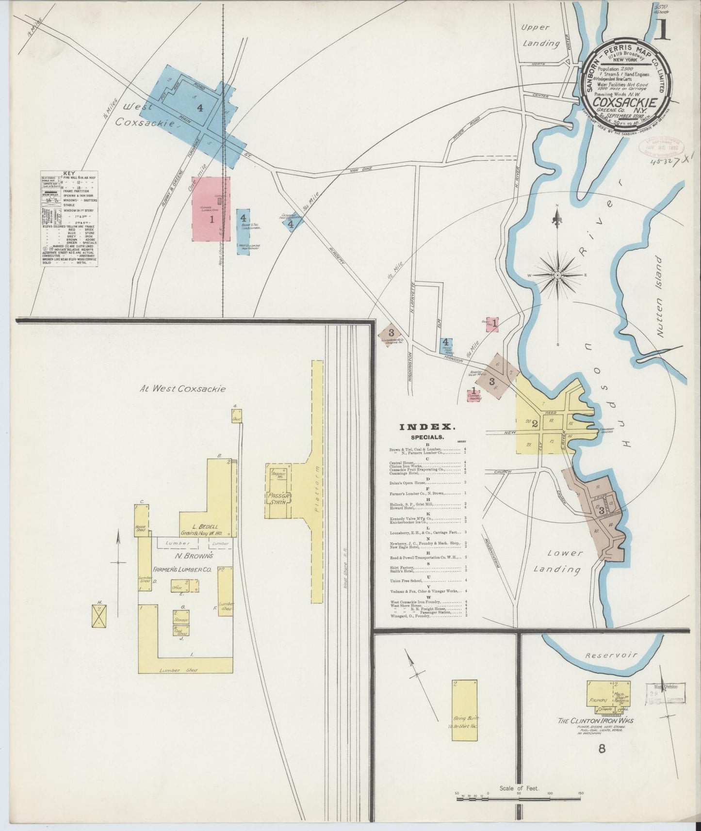 Sanborn Fire Insurance Map from Coxsackie, Greene County, New York. (1892) – Historic Sanborn Fire Insurance Map Print