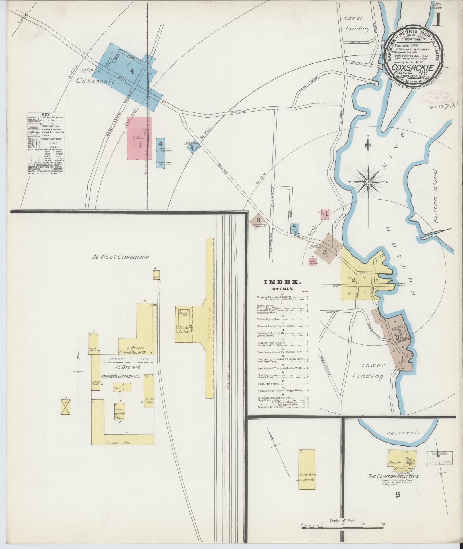 Sanborn Fire Insurance Map from Coxsackie, Greene County, New York. (1892) – Historic Sanborn Fire Insurance Map Print