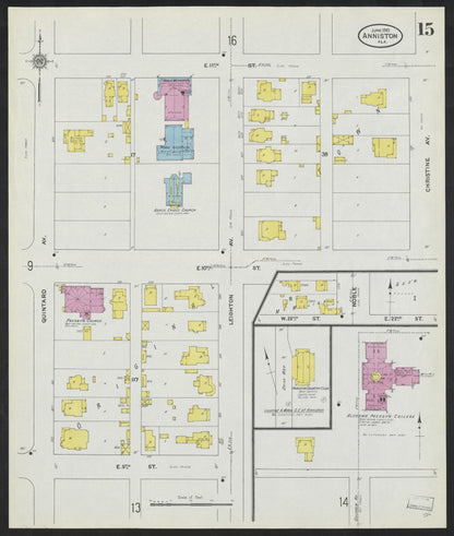 Sanborn Fire Insurance Map from Anniston, Calhoun County, Alabama (1910), Sheet #0015 - Complete Map Set gallery image, historic Sanborn map, vintage wall art, Alabama Alabama