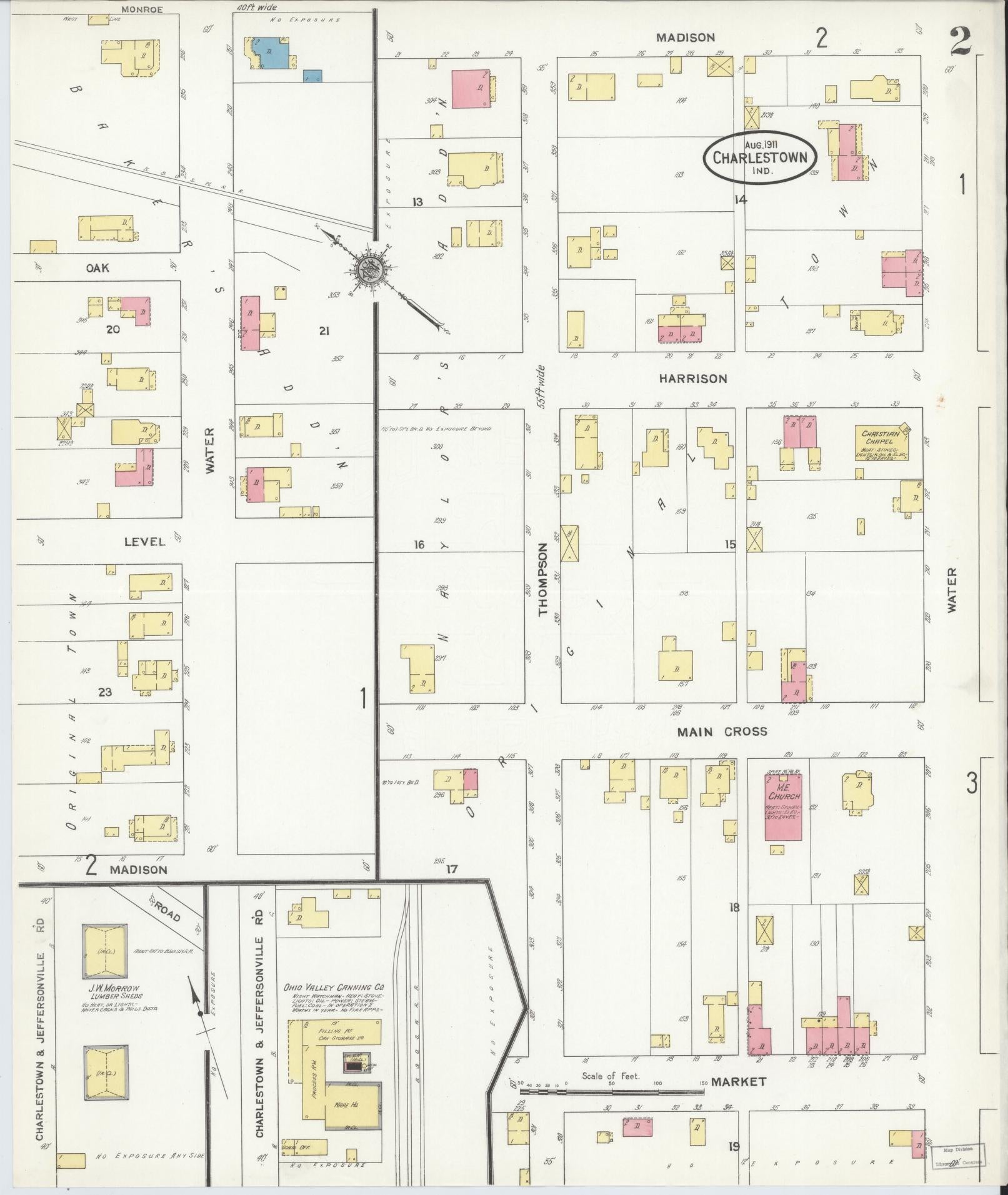 Sanborn Fire Insurance Map from Charlestown, Clark County, Indiana (1911), Sheet #0002 - Complete Map Set gallery image, historic Sanborn map, vintage wall art, Indiana Indiana